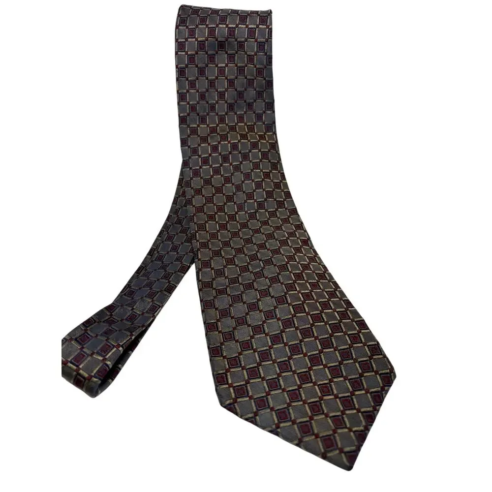 Kenneth Cole Men's Necktie Geometric Pattern Gray Red